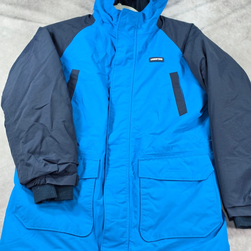 Lands End Squall Jacket Kids M 10-12 Blue Good Grow-A-Longs Waterproof Windproof